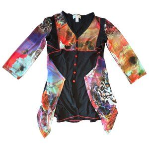 Joseph Ribkoff Vintage Y2K Patchwork Mesh Tunic Top‎ Sheer Sz 6 Boho Lagenlook